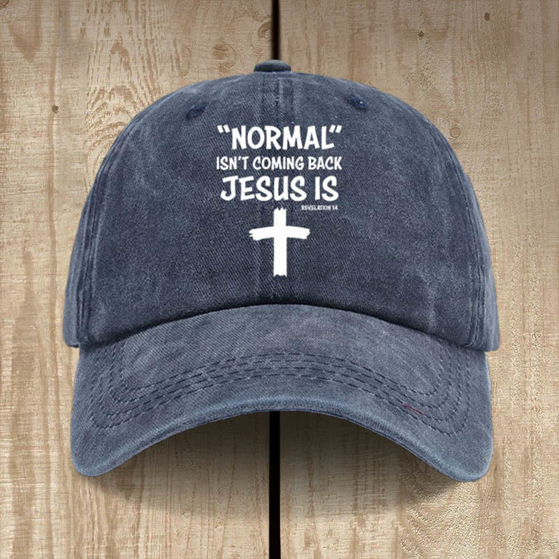 Christianartworkshop Cappello unisex in cotone lavato effetto consumato con scritta Jesus Is Return - Blu navy - image 4