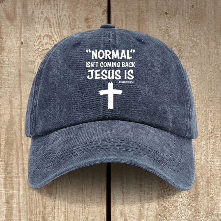 Christianartworkshop Cappello unisex in cotone lavato effetto consumato con scritta Jesus Is Return - Blu navy - image 4