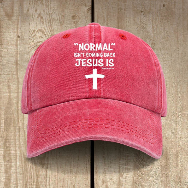 Christianartworkshop Cappello unisex in cotone lavato effetto consumato con scritta Jesus Is Return - Rosso - image 15