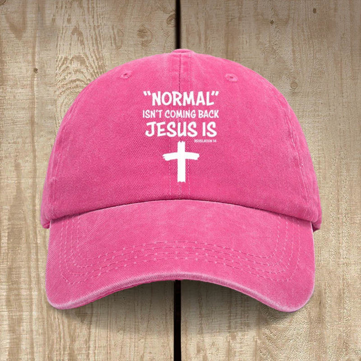 Christianartworkshop Cappello unisex in cotone lavato effetto consumato con scritta Jesus Is Return - Rosa rossa - image 12