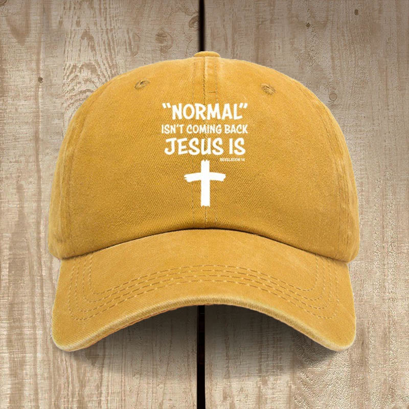 Christianartworkshop Cappello unisex in cotone lavato effetto consumato con scritta Jesus Is Return - Giallo - image 14