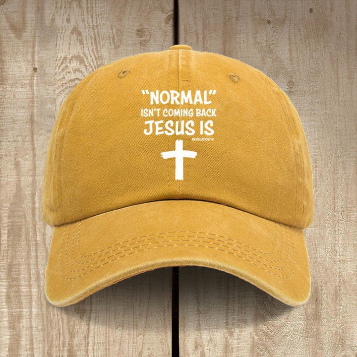 Christianartworkshop Cappello unisex in cotone lavato effetto consumato con scritta Jesus Is Return - Giallo - image 14