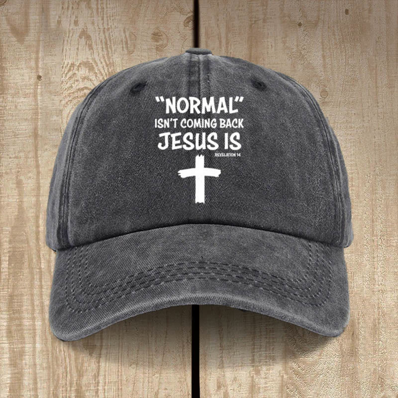Christianartworkshop Cappello unisex in cotone lavato effetto consumato con scritta Jesus Is Return - Nero - image 0