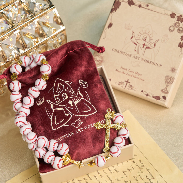 Christianartworkshop Rosario in miniatura con perline da baseball benedette, calice sacro dorato e crocifisso: unisci fede e sport - image 8