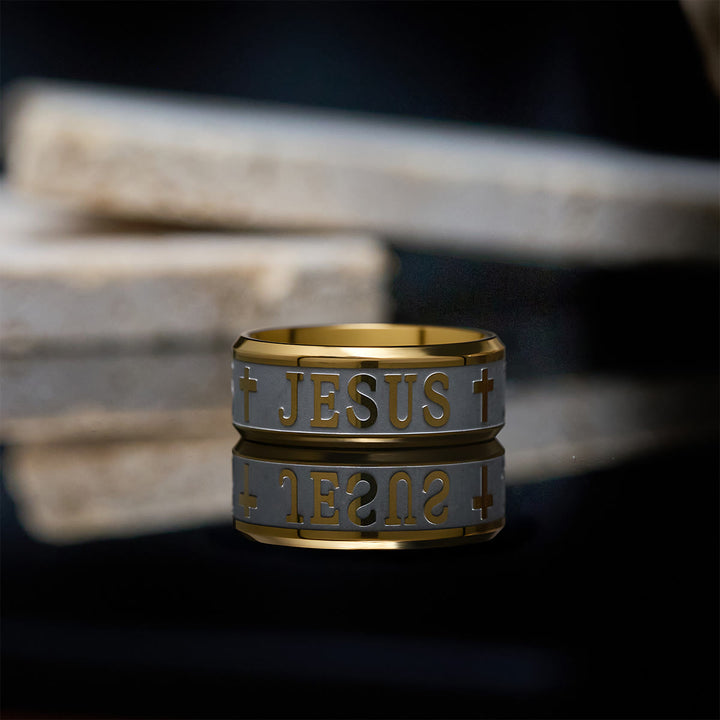 Christianartworkshop Anello in acciaio al titanio con incisione laser "GESÙ" - image 12