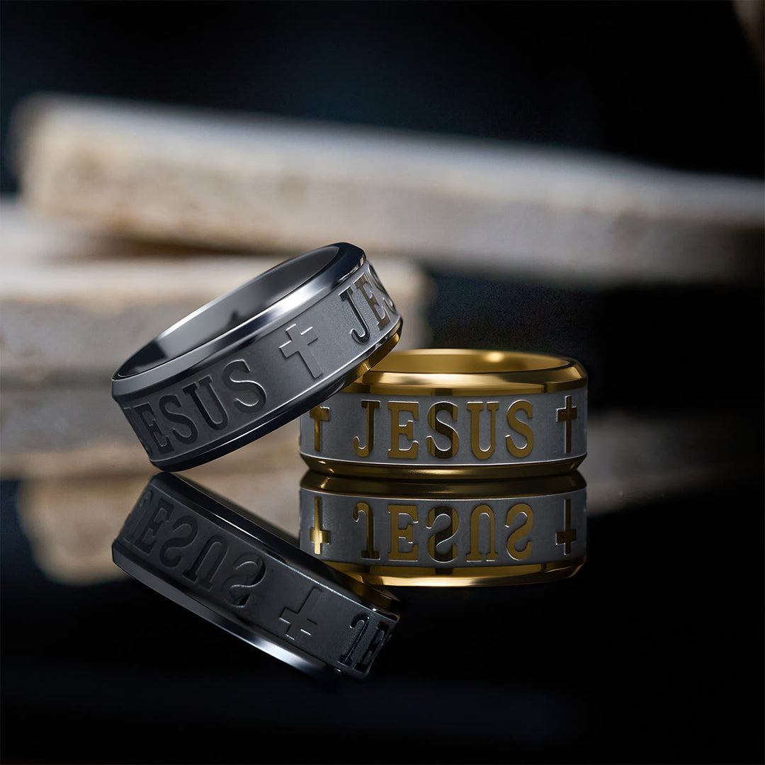 Christianartworkshop Anello in acciaio al titanio con incisione laser "GESÙ" - image 14