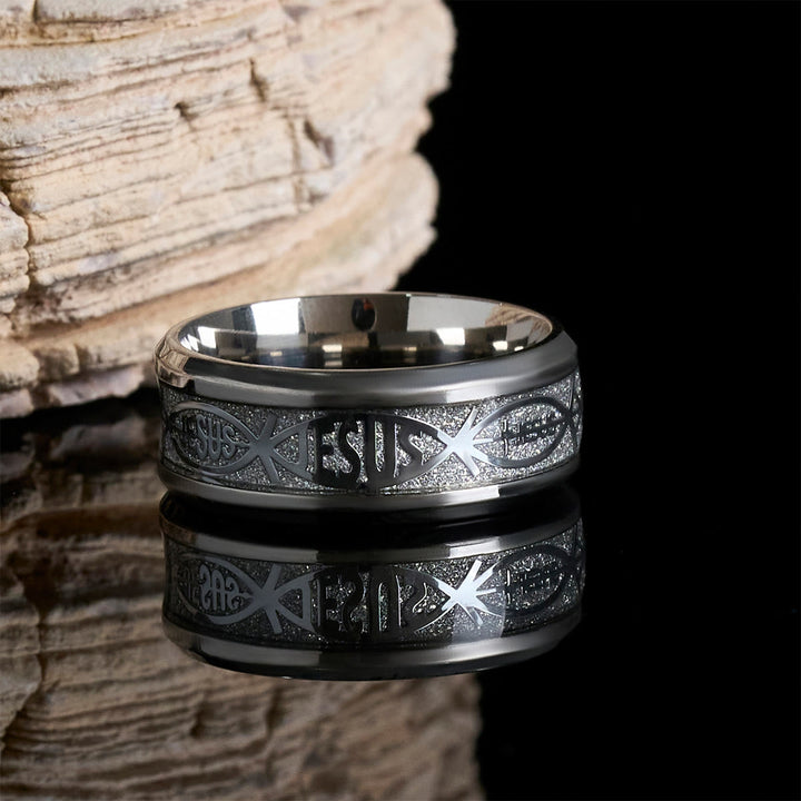 Anello rustico in acciaio inossidabile Christianartworkshop : "Gesù" in forma di pesce - Argento - US 13 - image 4