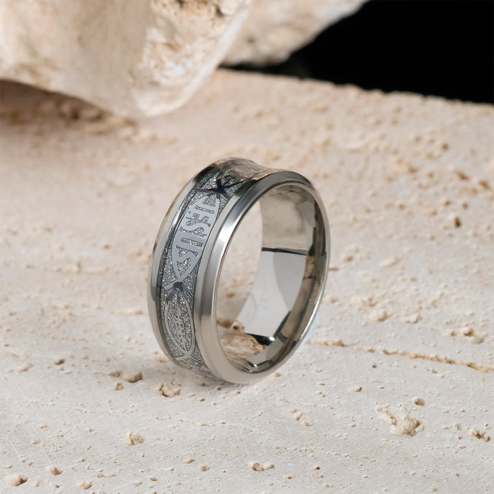 Anello rustico in acciaio inossidabile Christianartworkshop : "Gesù" in pesce - image 7