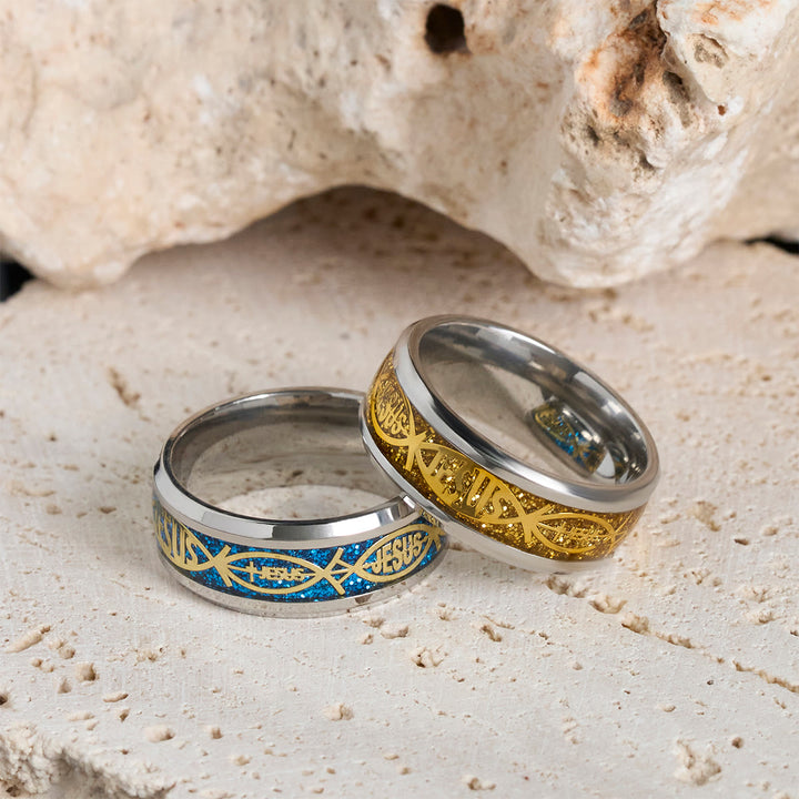 Anello rustico in acciaio inossidabile Christianartworkshop : "Gesù" in pesce - image 5