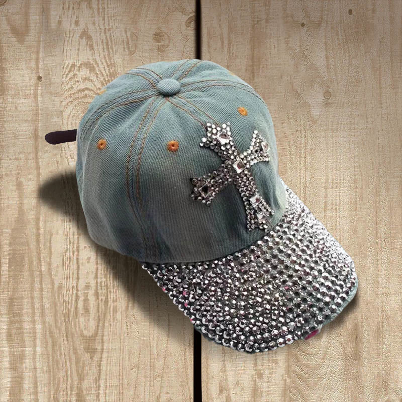 Christianartworkshop Faith Sparkles - Cappellino da baseball con croce di cristallo per credenti glamour - Blu denim chiaro - image 1