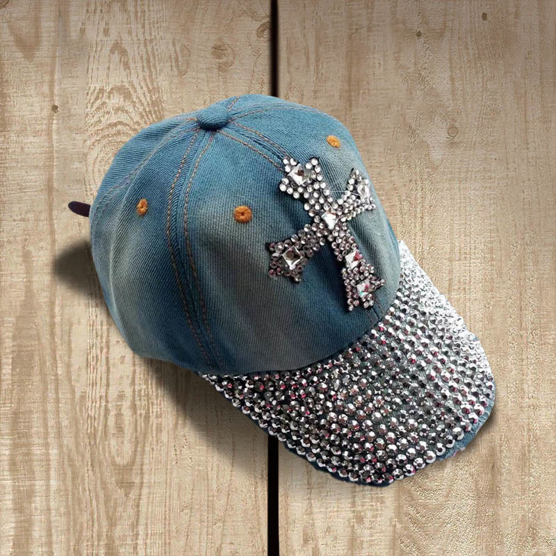 Christianartworkshop Faith Sparkles - Cappellino da baseball con croce di cristallo per credenti glamour - Blu denim scuro - image 0