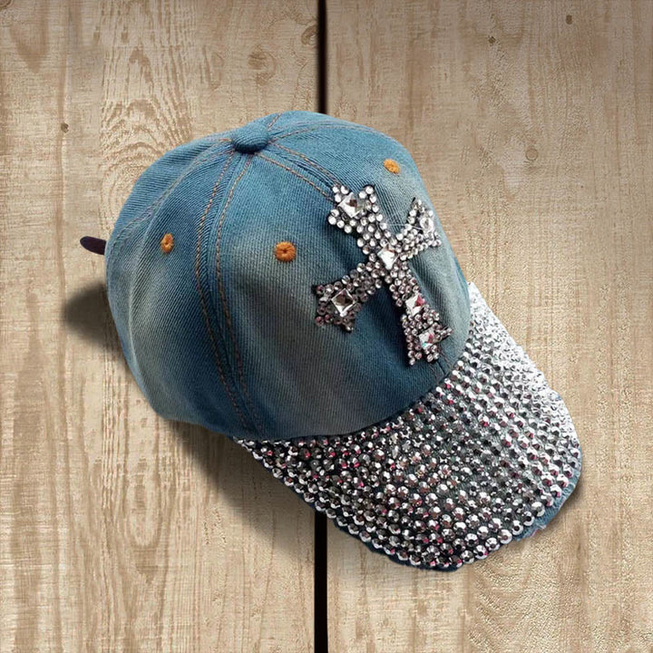 Christianartworkshop Faith Sparkles - Cappellino da baseball con croce di cristallo per credenti glamour - Blu denim scuro - image 0