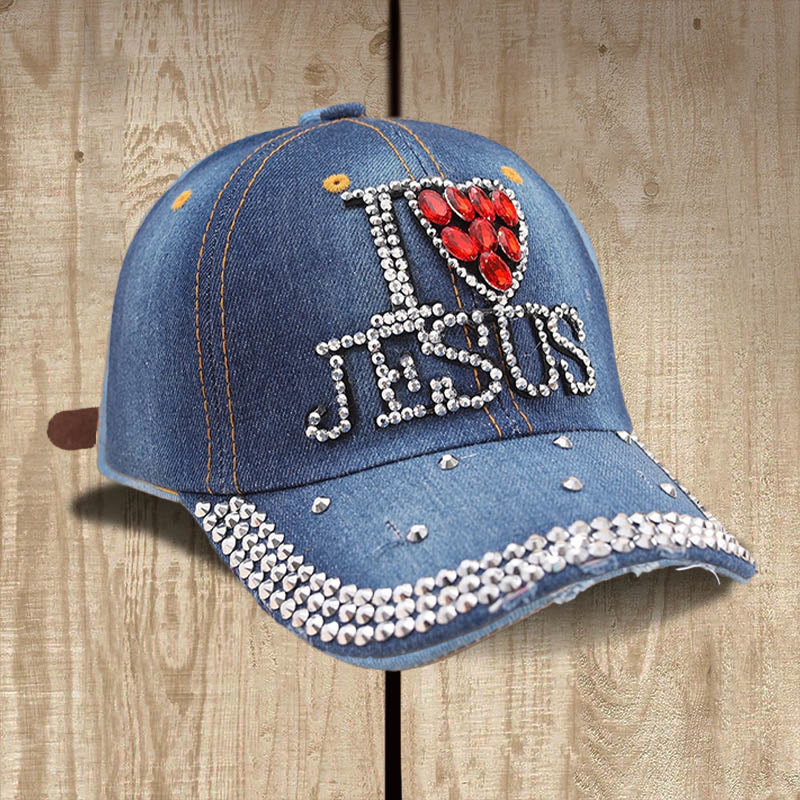 Christianartworkshop Cappellino da baseball "I Love Jesus" per cuori devoti: irradia amore per Cristo - Blu denim scuro - image 2