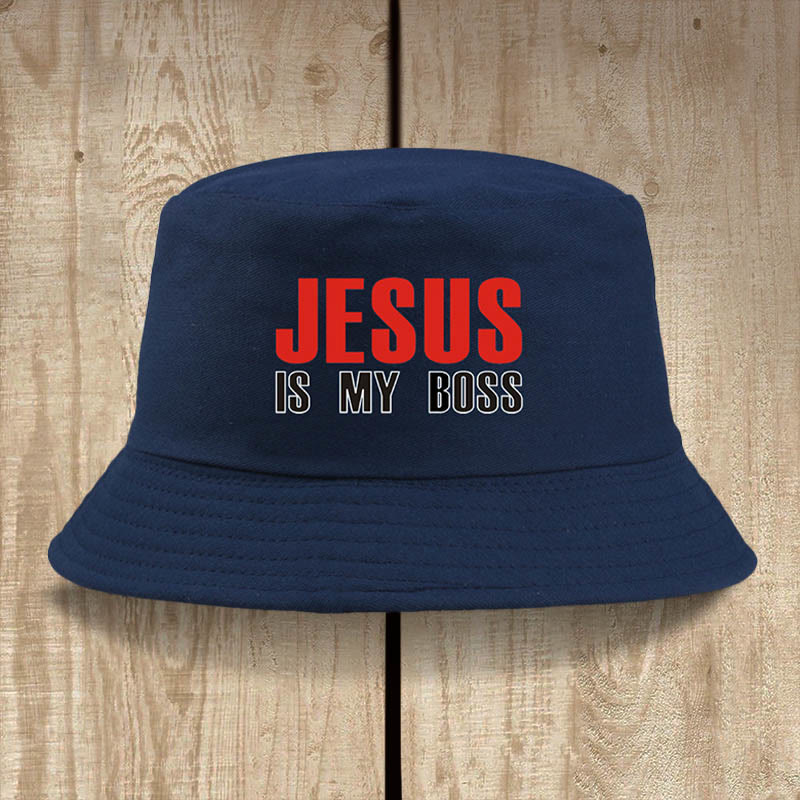 Christianartworkshop Jesus Is My Boss Bucket Cap: cammina nella fede con audace sicurezza - Blu navy - image 0
