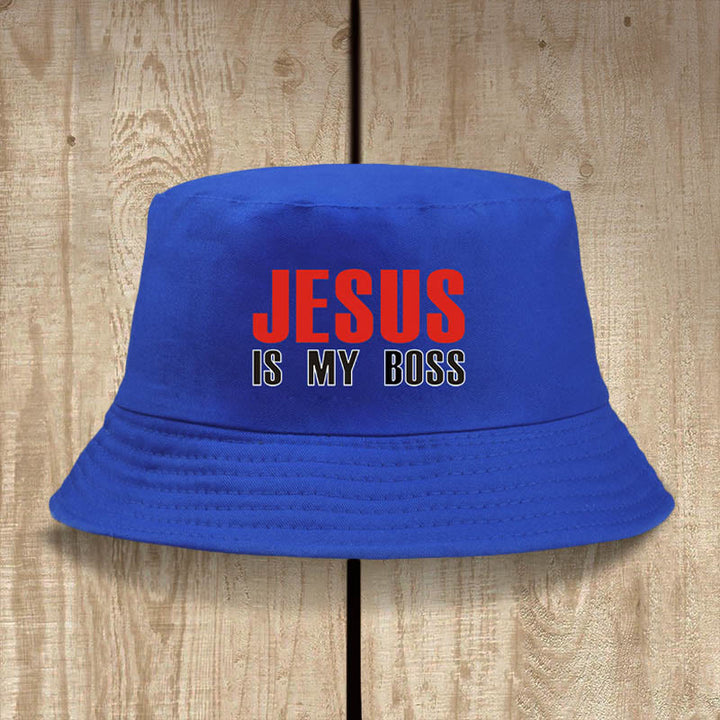 Christianartworkshop Jesus Is My Boss Bucket Cap: cammina nella fede con audace sicurezza - Blu reale - image 11