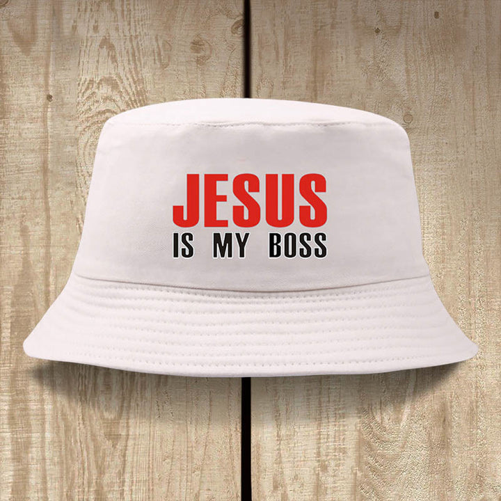 Christianartworkshop Jesus Is My Boss Bucket Cap: cammina nella fede con audace sicurezza - Beige - image 3