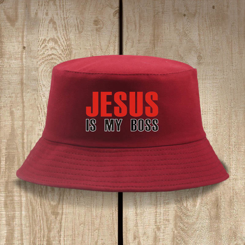 Christianartworkshop Jesus Is My Boss Bucket Cap: cammina nella fede con audace sicurezza - Vino - image 1