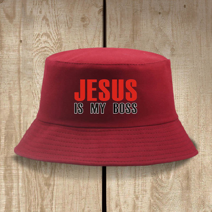 Christianartworkshop Jesus Is My Boss Bucket Cap: cammina nella fede con audace sicurezza - Vino - image 1