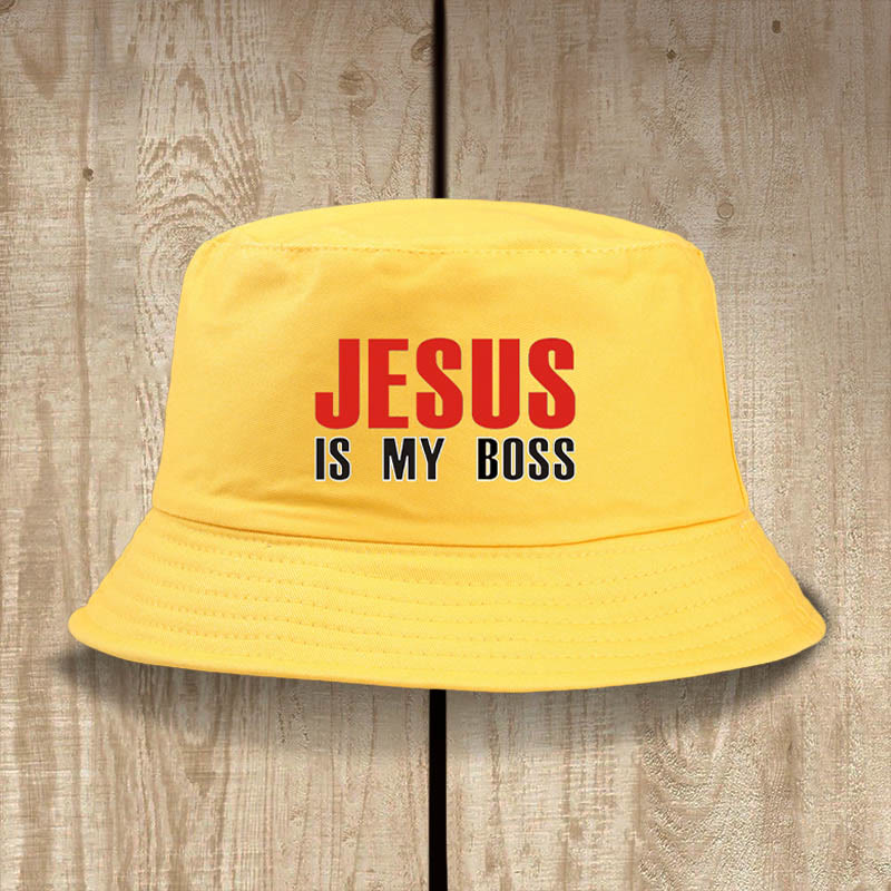 Christianartworkshop Jesus Is My Boss Bucket Cap: cammina nella fede con audace sicurezza - Giallo - image 10