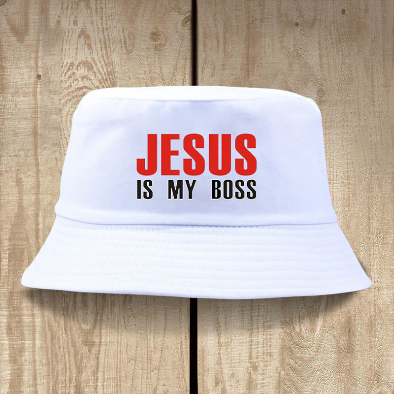 Christianartworkshop Jesus Is My Boss Bucket Cap: cammina nella fede con audace sicurezza - Bianco - image 2
