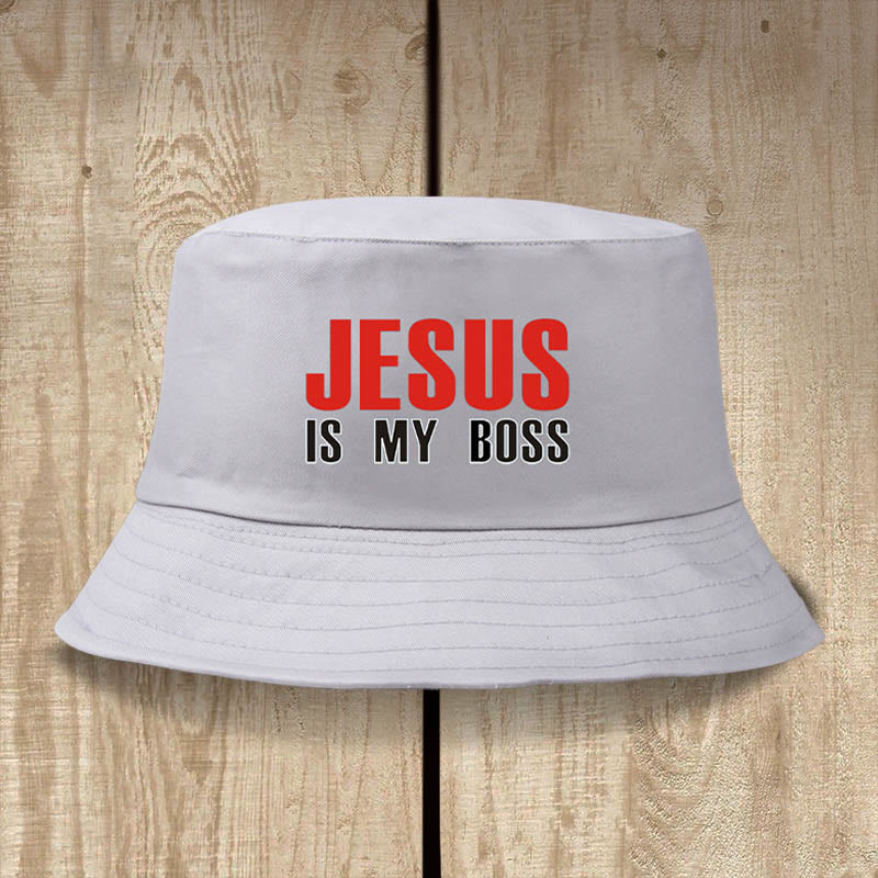Christianartworkshop Jesus Is My Boss Bucket Cap: cammina nella fede con audace sicurezza - Grigio - image 5