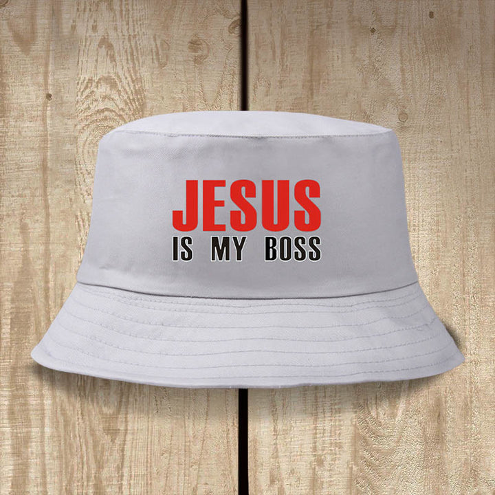 Christianartworkshop Jesus Is My Boss Bucket Cap: cammina nella fede con audace sicurezza - Grigio - image 5
