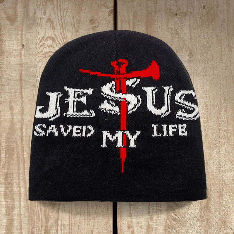 Christianartworkshop Berretto lavorato a maglia "Gesù mi ha salvato la vita": un caloroso ricordo della sua grazia - Nero - image 3