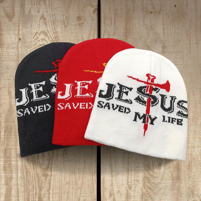 Christianartworkshop Berretto lavorato a maglia "Gesù mi ha salvato la vita": un caloroso ricordo della sua grazia - Rosso - image 0