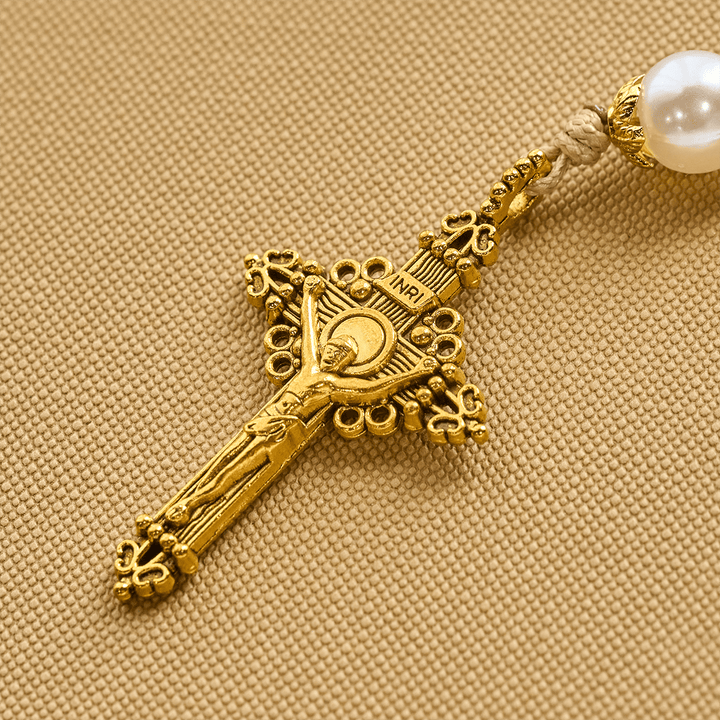 Christianartworkshop Rosario della Divina Misericordia fatto a mano con benedizioni natalizie, perline rosse e verdi e crocifisso in bronzo - image 7