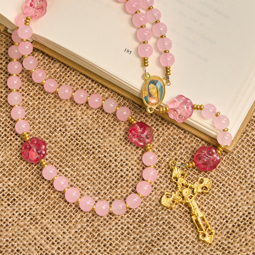 Christianartworkshop Benedizione per animali domestici con quarzo rosa e ciondolo a forma di zampa di cane della Madonna Rosario per animali - image 4