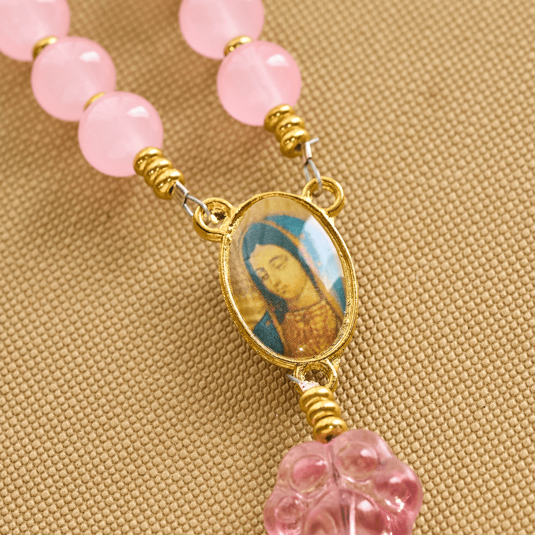 Christianartworkshop Benedizione per animali domestici con quarzo rosa e ciondolo a forma di zampa di cane della Madonna Rosario per animali - image 5