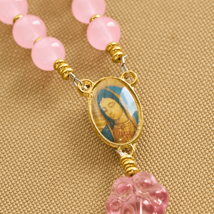 Christianartworkshop Benedizione per animali domestici con quarzo rosa e ciondolo a forma di zampa di cane della Madonna Rosario per animali - image 5