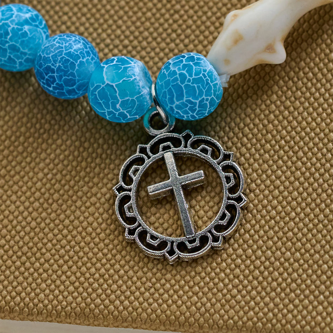 Braccialetto con animali Waves of Prayer Shark Guardian con 5 pietre di agata naturale Christianartworkshop - image 2