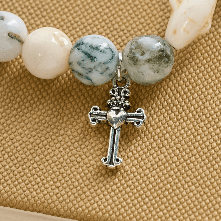 Braccialetto con animali Waves of Prayer Shark Guardian con 5 pietre di agata naturale Christianartworkshop - image 7