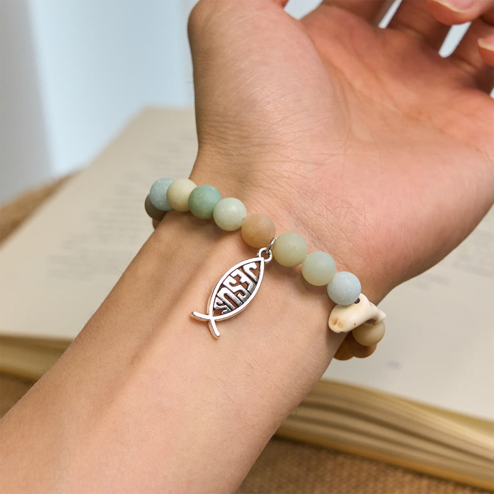 Christianartworkshop Ocean Grace Bracciale con ciondolo a forma di delfino e malachite naturale e ichthys - image 1