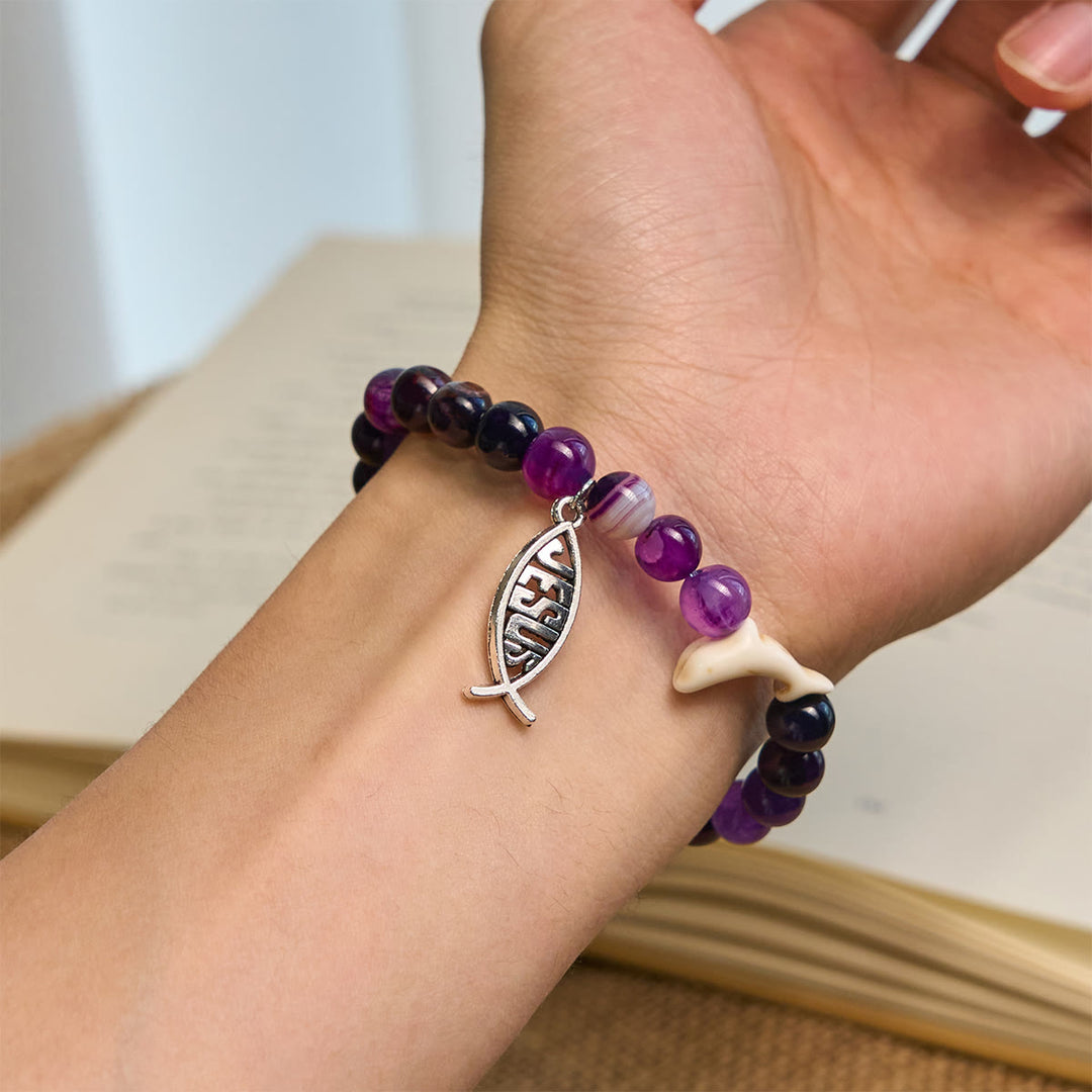 Christianartworkshop Ocean Grace Bracciale con ciondolo a forma di delfino e malachite naturale e ichthys - image 15