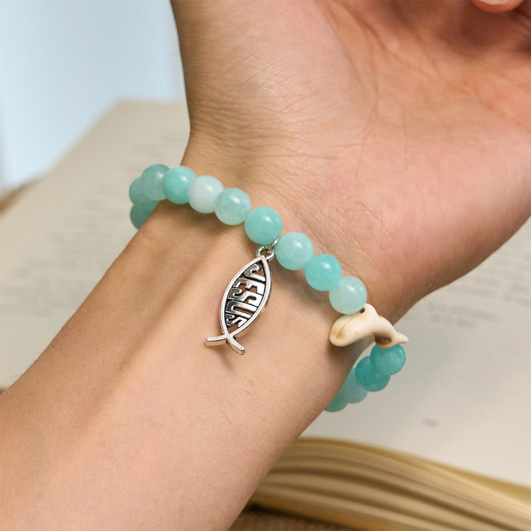 Christianartworkshop Ocean Grace Bracciale con ciondolo a forma di delfino e malachite naturale e ichthys - image 22