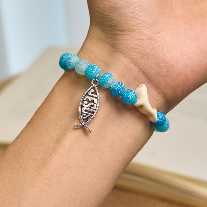 Christianartworkshop Ocean Grace Bracciale con ciondolo a forma di delfino e malachite naturale e ichthys - image 8