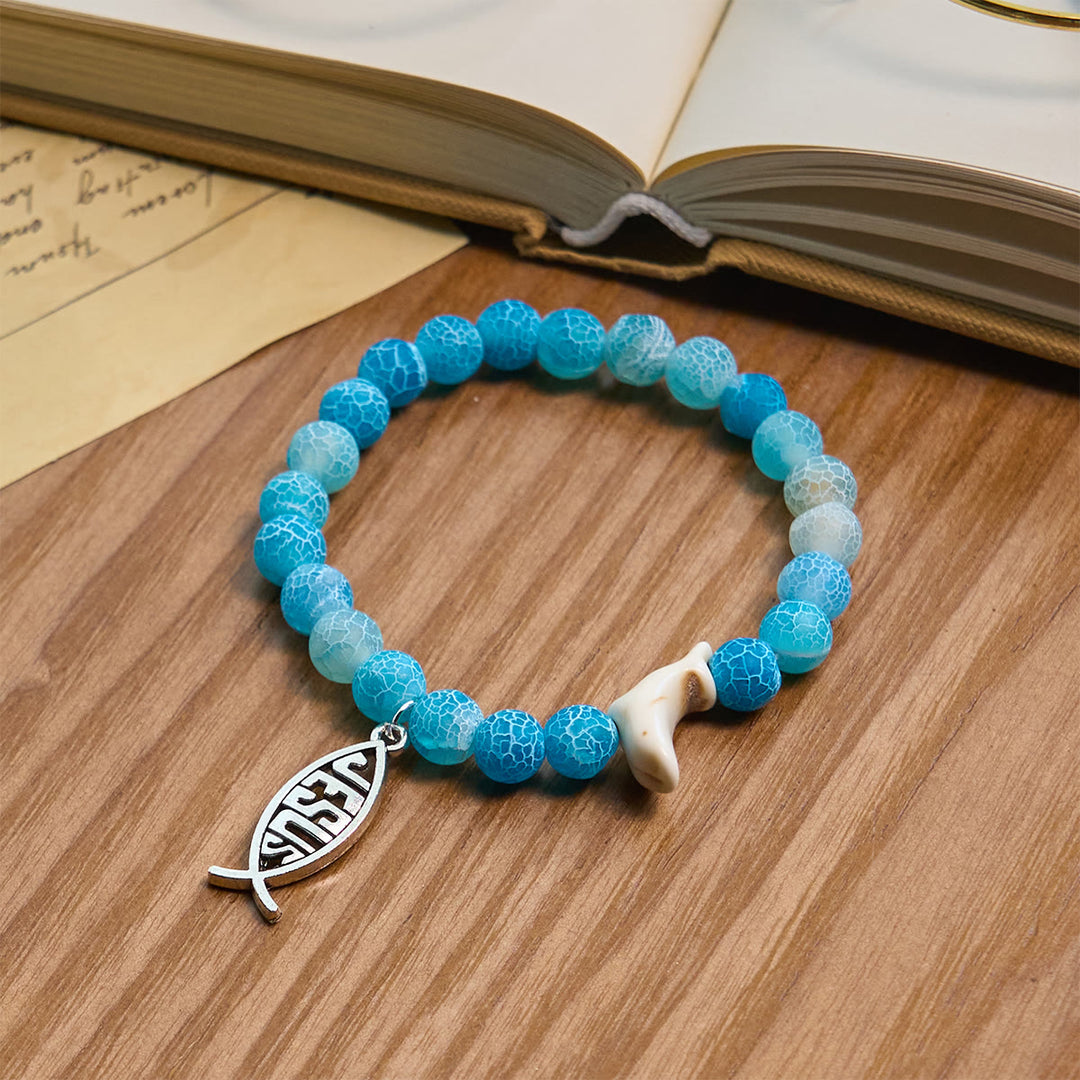 Christianartworkshop Ocean Grace Bracciale con ciondolo a forma di delfino e malachite naturale e ichthys - image 9