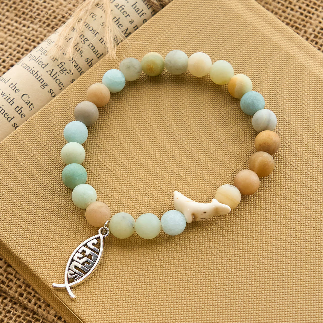 Christianartworkshop Ocean Grace Bracciale con ciondolo a forma di delfino e malachite naturale e ichthys - image 3