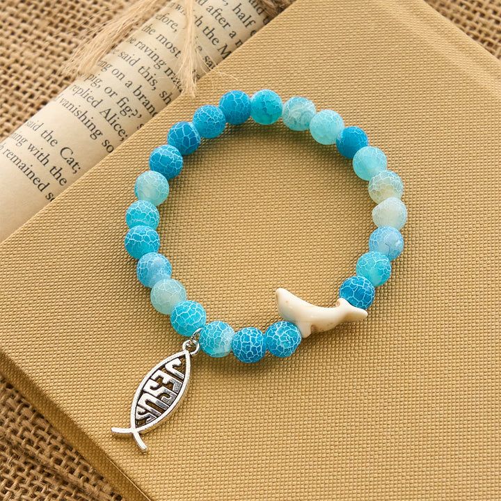 Christianartworkshop Ocean Grace Bracciale con ciondolo a forma di delfino e malachite naturale e ichthys - image 10