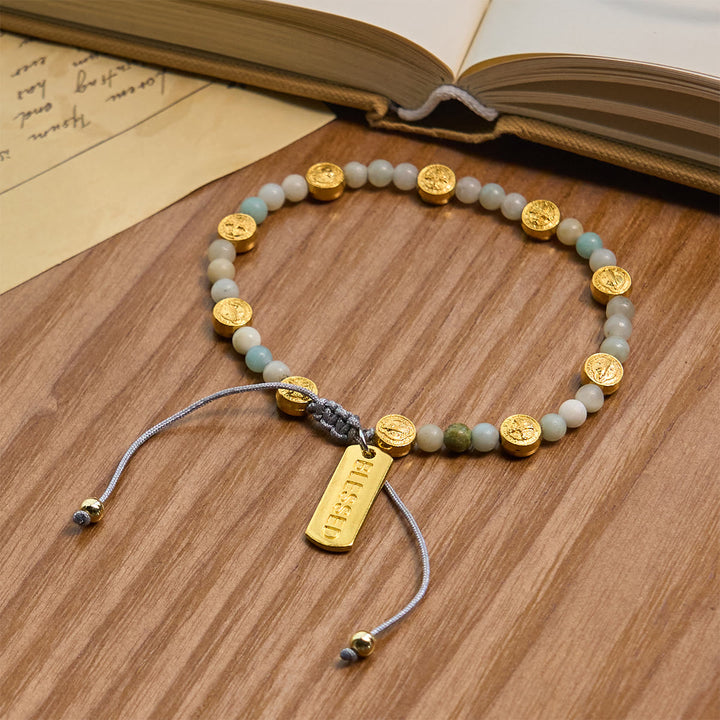 Christianartworkshop Cavigliera bicolore con benedizione di San Benedetto e delicate perline in pietra naturale - image 7