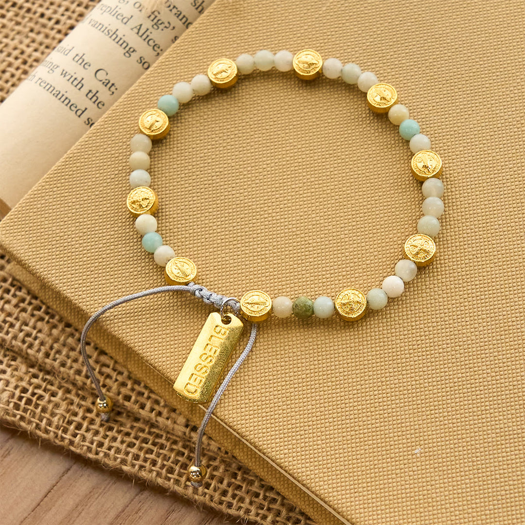 Christianartworkshop Cavigliera bicolore con benedizione di San Benedetto e delicate perline in pietra naturale - image 6