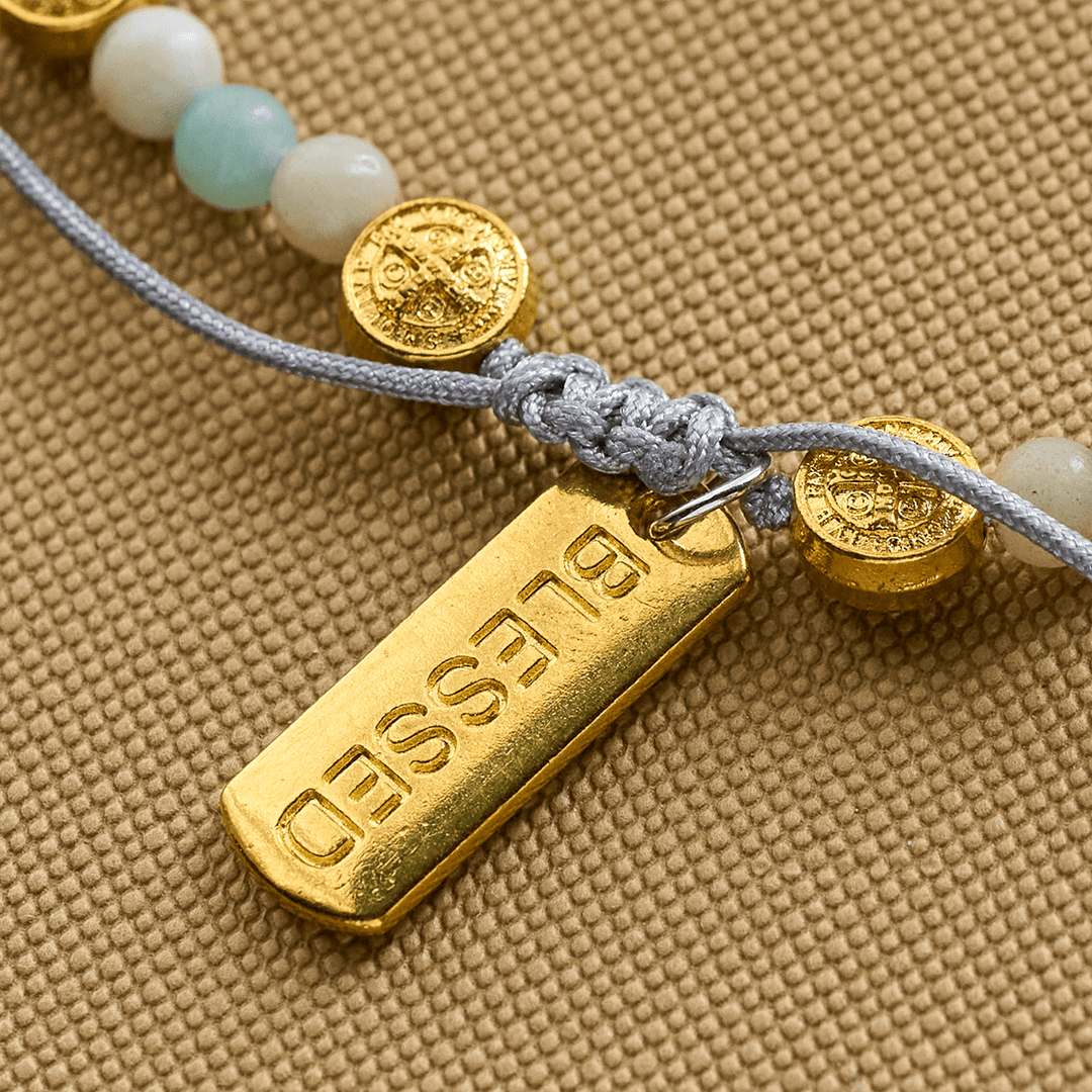 Christianartworkshop Cavigliera bicolore con benedizione di San Benedetto e delicate perline in pietra naturale - image 8