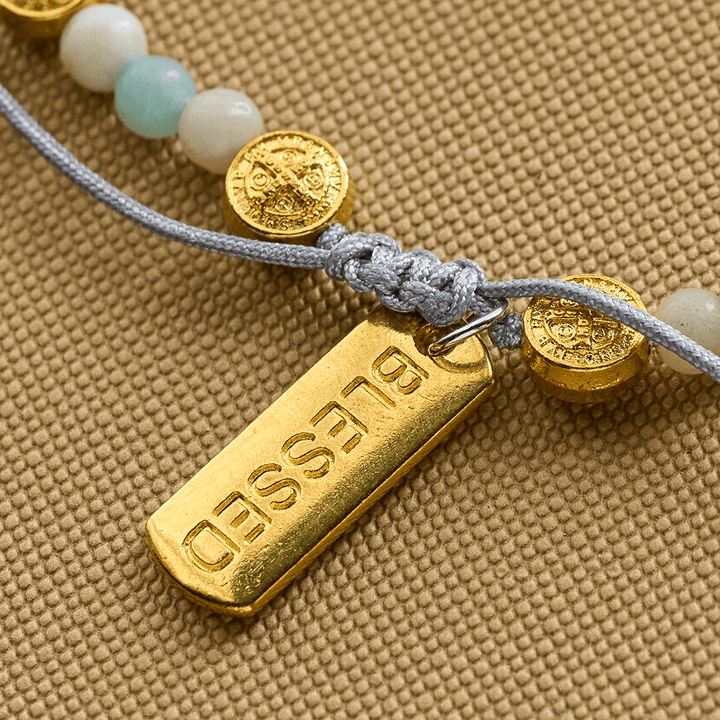 Christianartworkshop Cavigliera bicolore con benedizione di San Benedetto e delicate perline in pietra naturale - image 8