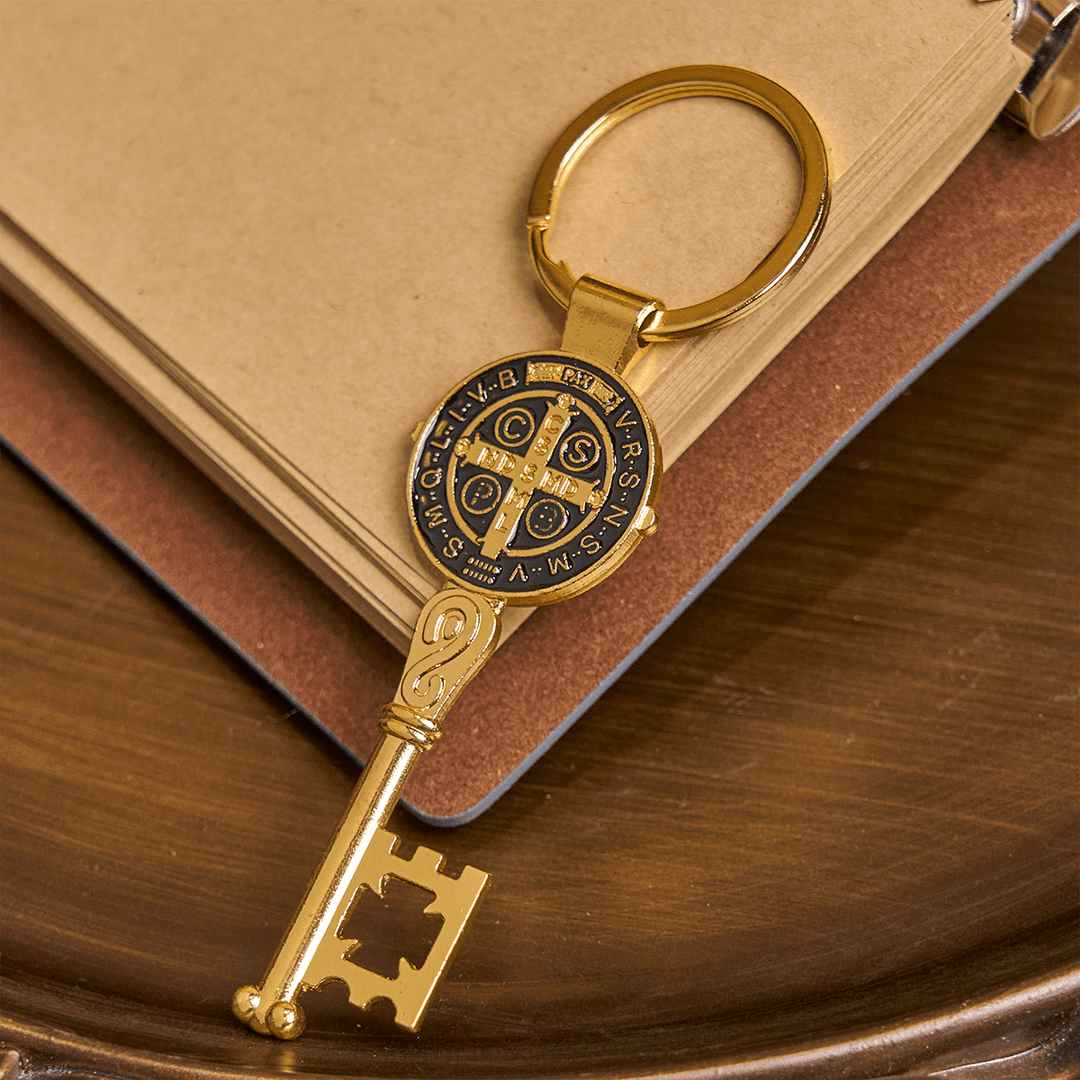 Christianartworkshop Portachiavi tricolore del Beato San Benedetto di Guida e Protezione - D'oro - image 0