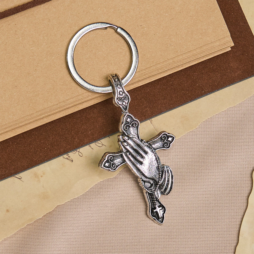 Christianartworkshop Fede in ogni passo Portachiavi con croce e mani in preghiera in tasca - image 2