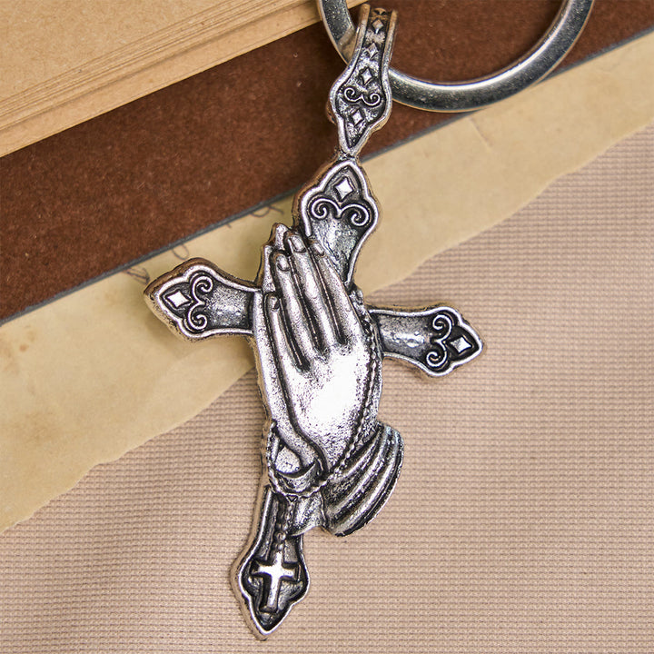 Christianartworkshop Fede in ogni passo Portachiavi con croce e mani in preghiera in tasca - image 3