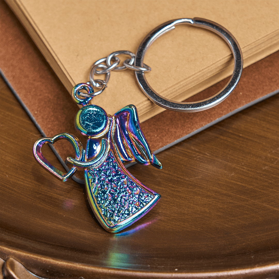 Christianartworkshop Angelo Custode che Abbraccia l'Amore Portachiavi Arcobaleno Luminoso della Fede - Colorato - image 0