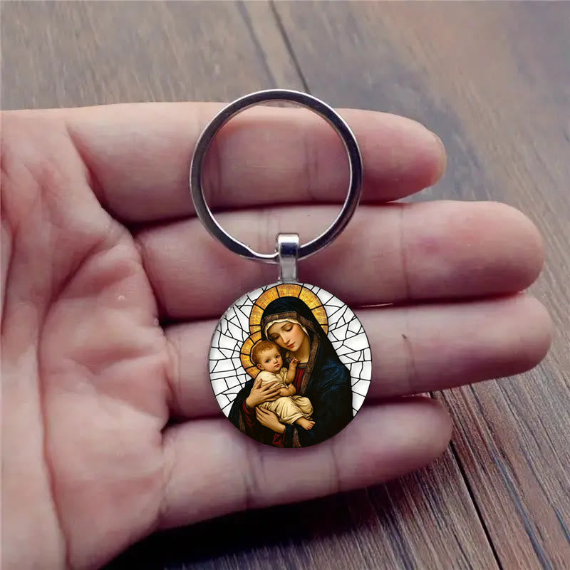 Christianartworkshop Portachiavi raffigurante la Madonna che tiene in braccio Gesù Bambino: Amore Divino Materno - image 2